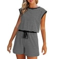thumbnail image 3 of QATAINLAV Women's Summer Casual Rompers Fashion Striped Onesie Shorts Overalls Drawstring Waist Tank Jumpsuits One Piece Outfits Black XXL, 3 of 5