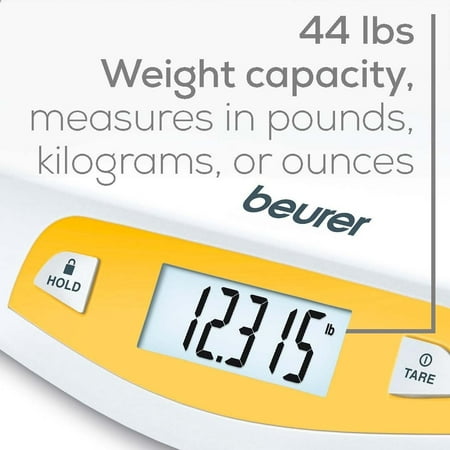 Beurer Digital Scale, Baby and Pet, Curved Weighing Platform, Weighs Up To 44 Lbs, BY80