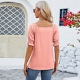 thumbnail image 4 of Square Neck Tops for Women Casual Puffed Elastic Short Sleeve Loose Fit Blouses Solid Color Comfy Basic Trendy T Shirts Tshirts, 4 of 5