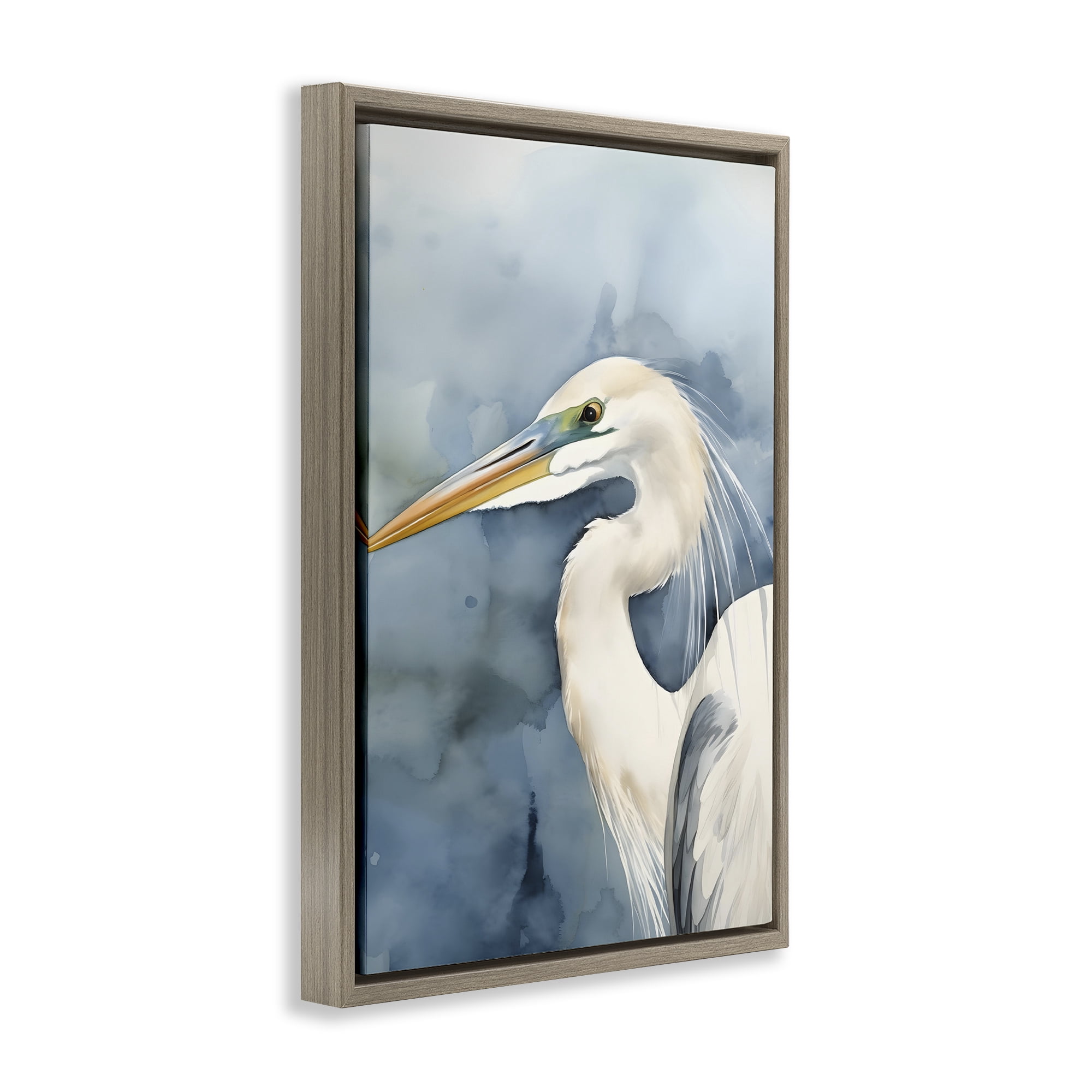 Stupell Industries Beach Bird on Blue Animals & Insects Painting Brown Floater Framed Canvas Art Print Wall Art, 17 x 25
