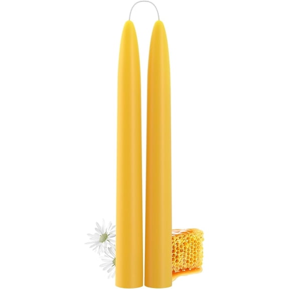 2 Pack Beeswax Taper Candles, 8 Hours Long Beeswax Candles Sticks, 8 inch Bees Wax for , Prayer, Christmas, Party | Unscented, , Dripless