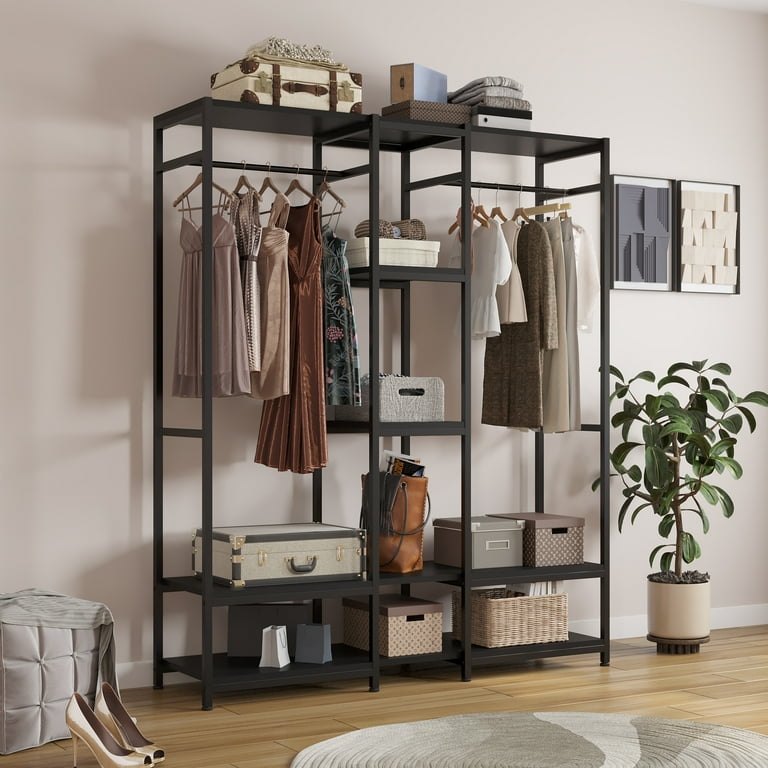 Closet Organizer with 3 Hanging Rod 65*41 Inch Clothes Rack with 7 Shelves,  Portable Closet with Waterproof Cover, Wardrobe Clothes Storage Organizer