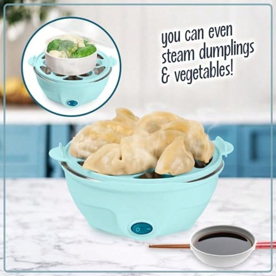 Retro Electric Large Hard-Boiled Egg Cooker 7 Capacity Poached Scrambled Omelets Whites Sandwiches for Keto and Low-Carb Diets Aqua