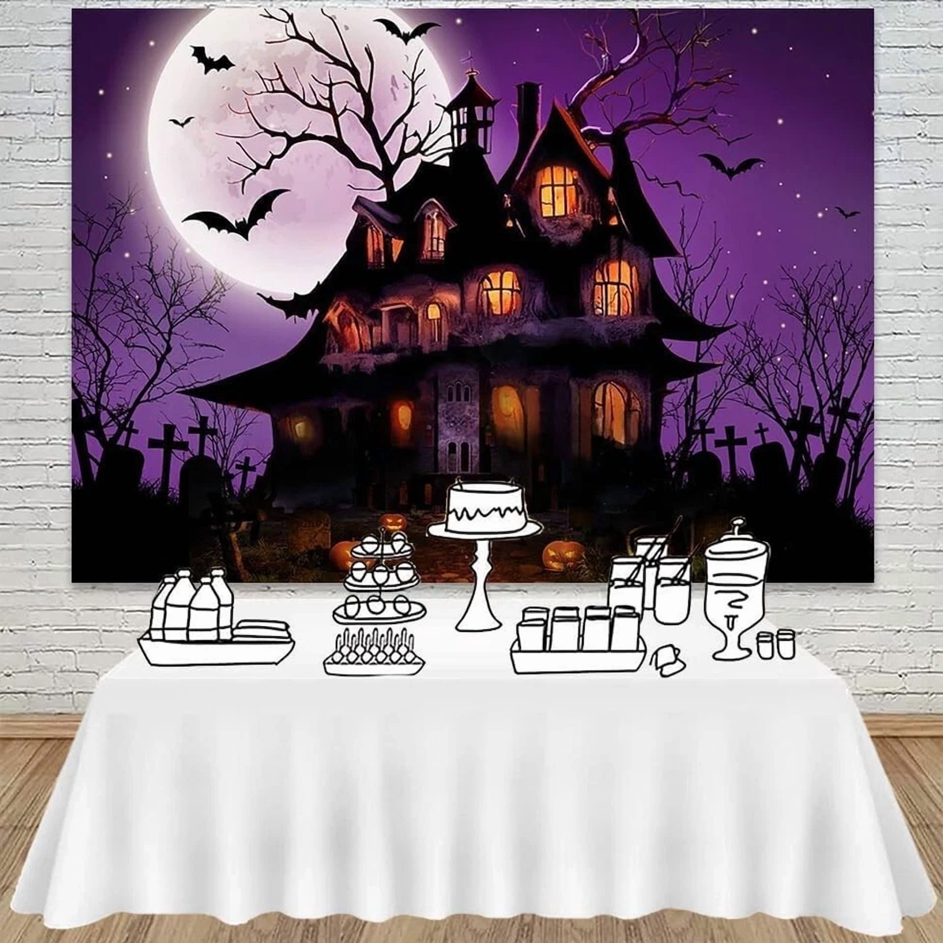 BUTTERFLY- Halloween Photography Backdrop Scary Night Graveyard Full Moon Background Spooky