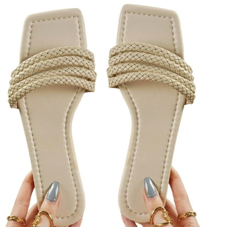 

Peep Toe Flat Slipper Women s PU Casual Sandals Summer Beach Supply All Match Fashionable 41 Beige