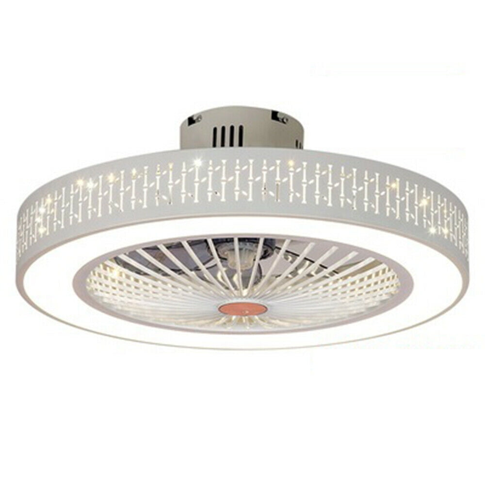 22" Modern LED Chandelier Lamp Ceiling Fan Light Tri-Color 3 Speed Bladeless 