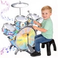 thumbnail image 2 of Caunedy Upgraded Toddler Light Jazz Drum Set, Musical Kid Drum Set with Stool, Pedal & Drumsticks, Birthday Gifts for 3-8 Boys Girls, 2 of 8