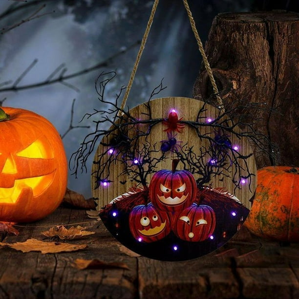 Cartel colgante de Halloween con luz, oficina en hogar, decoración de ventanas, adorno, hojas de arce, carteles, , acción de gracias, manualidade Calabaza de tablero de madera BLESIY Cartel para colgar de Halloween