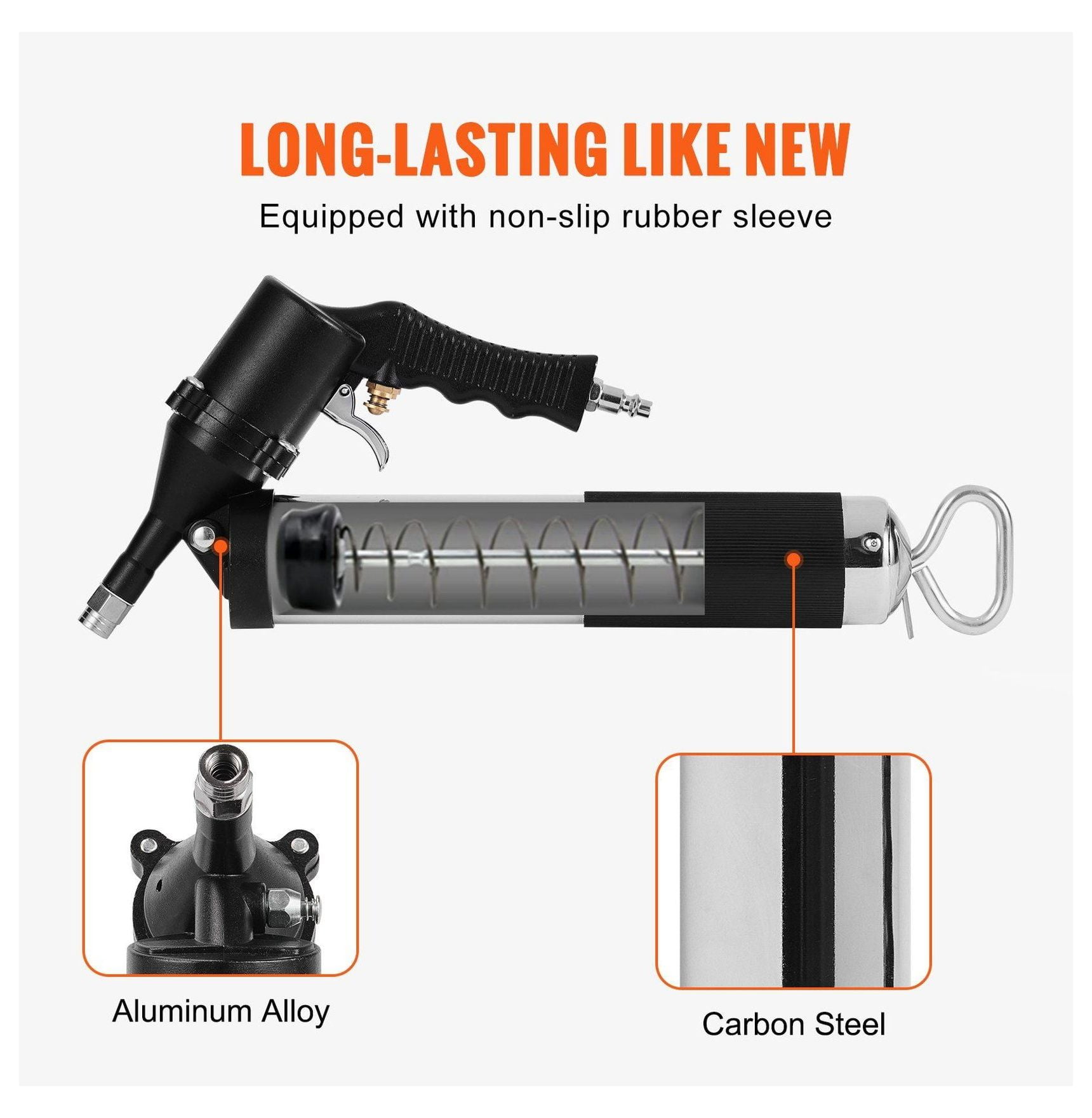 Air Operated Grease Gun 6000 PSI, Heavy Duty Pneumatic Grease Gun 14 OZ/400 CC, w/Flexible Hose & Couplers for Automotive, Farm, Construction Equipment