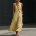 thumbnail image 2 of Eawtki Women's Sleeveless V Neck Maxi Dress Side Button Detail Casual Linen Blend Dress with Pockets, 2 of 7