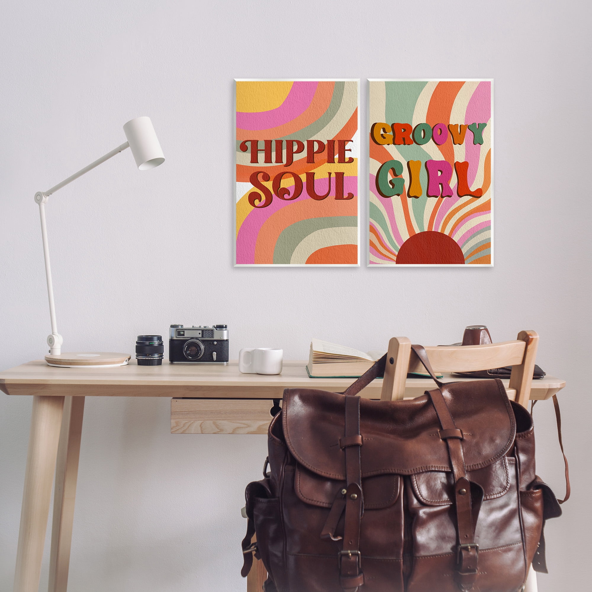 Stupell Industries Groovy Striped Phrases Abstract Painting Unframed Art Print Wall Art, 13 x 19, Set of 2
