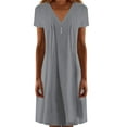 thumbnail image 1 of WILLBEST Robe Courte Femme Col en V Décontractée Plissée Boutonnée Couleur Unie Manches Courtes, 1 of 4
