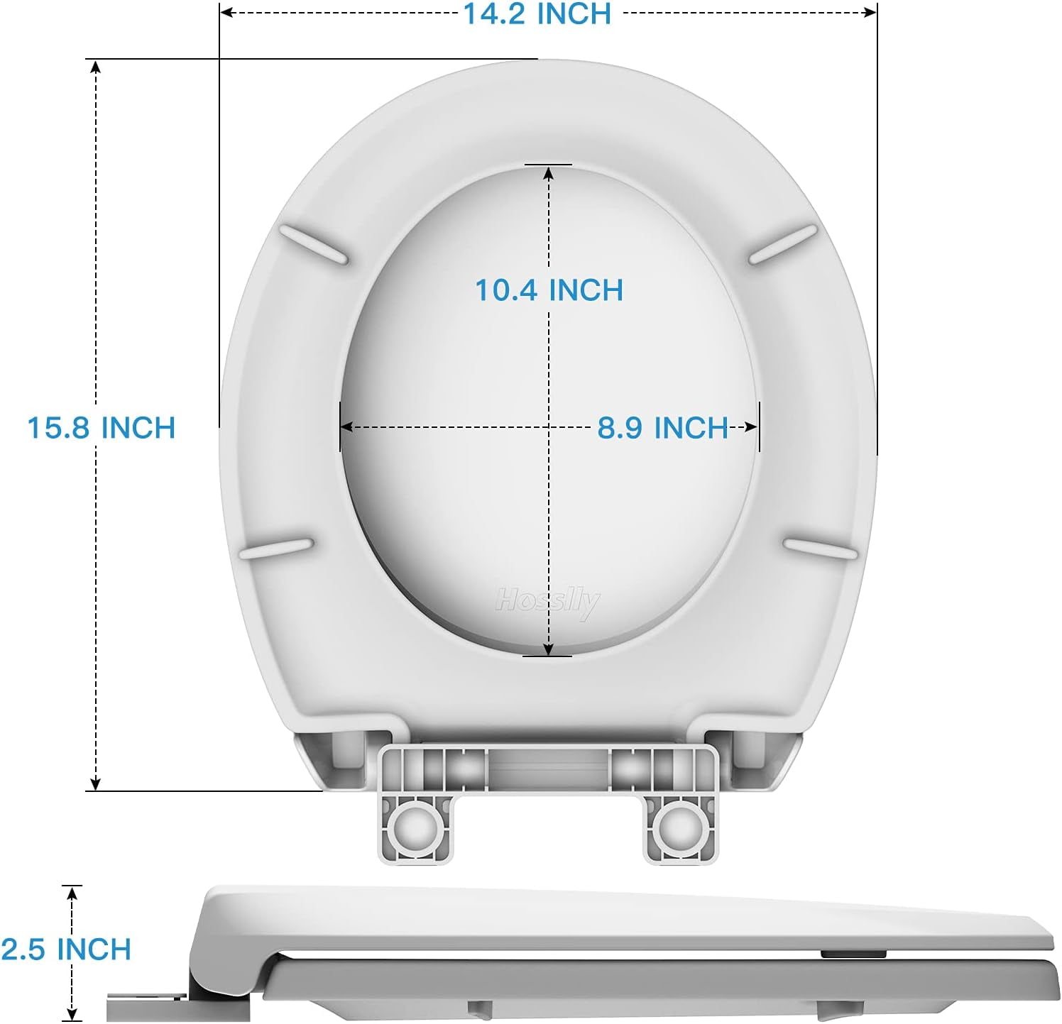 Durable Round Toilet Seat with Slow Soft Close - Easy to Install and Clean, Never Loosens - White, Fits Most Round Toilets