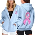 thumbnail image 2 of Breast Cancer Awareness Hoodies for Women Long Sleeve Loose Casual Zip Up Jacket Hooded Sweatshirt with Pockets, 2 of 8