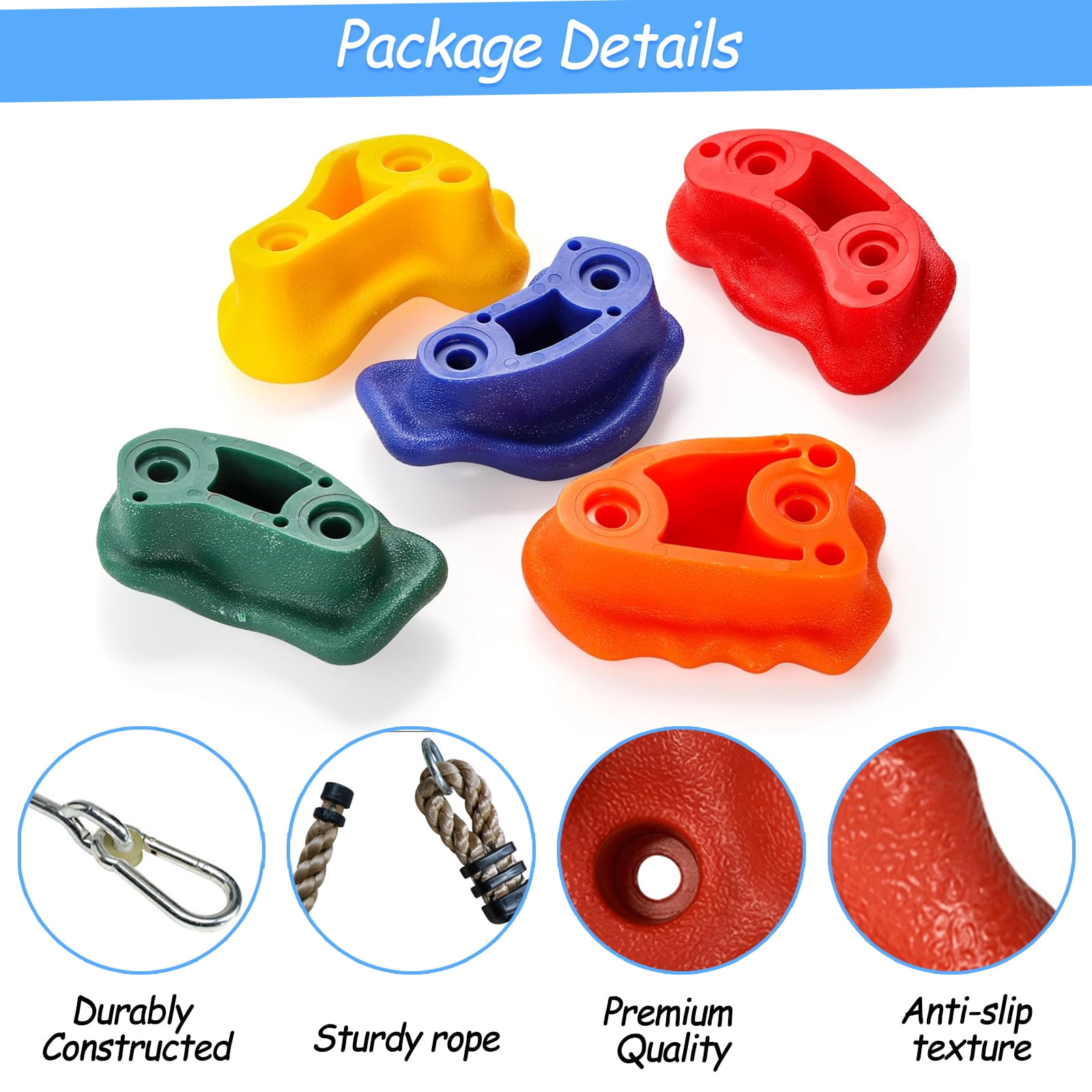 Celawork 25 Pcs Tree Climbing Rocks with rope, Climbing Hold for Kids Outdoor, Playground Swing Set for Indoor Play Set and Outdoor Tree House