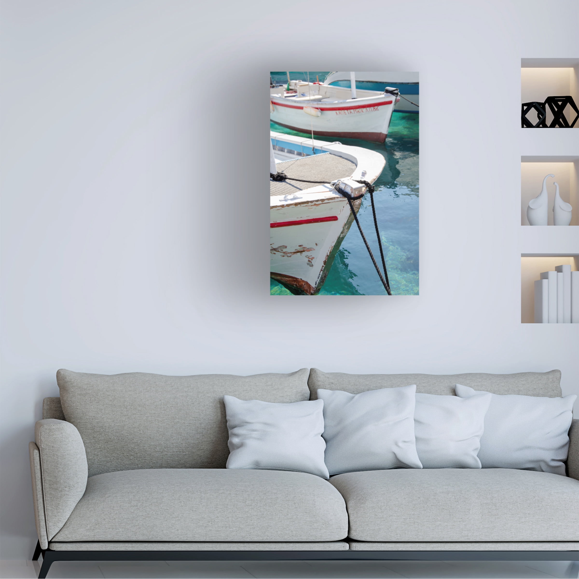 Laura DeNardo 'Workboats of Corfu Greece III' Canvas Art