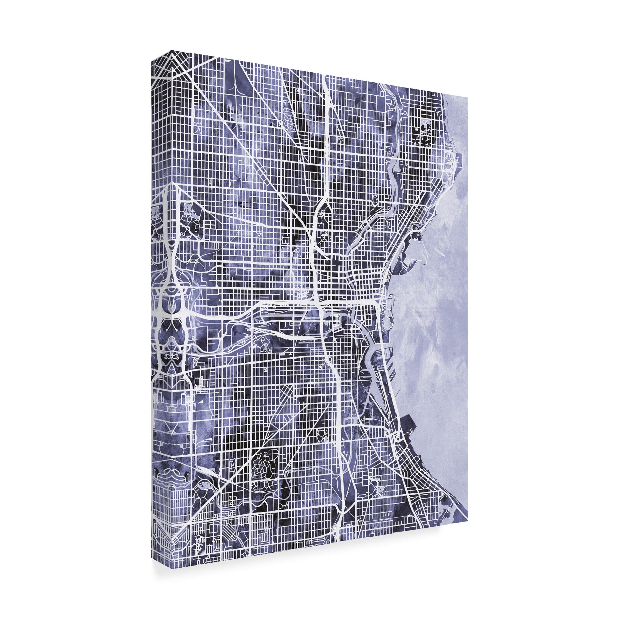 Trademark Fine Art 'Milwaukee Wisconsin City Map Watercolor Blue' Canvas Art by Michael Tompsett
