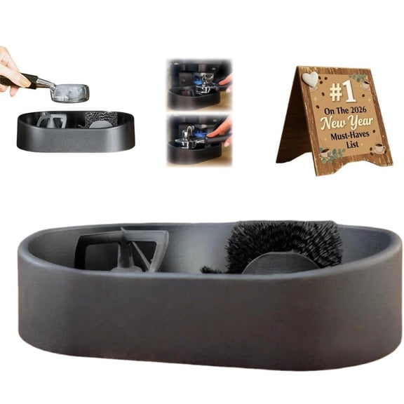 Coffee Portafilter Cleaning Kit - Electric Espresso Machine Clean Set W/Brush, Holder & Anti-Spill Grounds Tray, Automatic Knock Box Cleaner for 51/53/58mm, Easy Cleaning of Your Coffee Puck