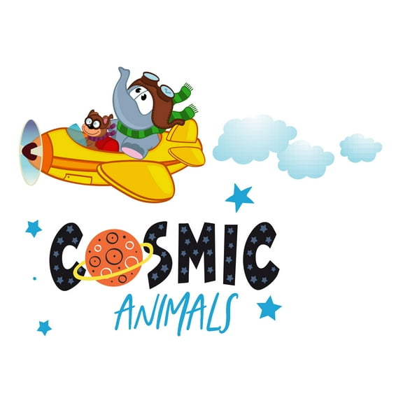 Cosmic Animals Lettering Wall Art DecorWall Decal Decoration Cosmic Animals Adventurous Space Cartoon Space Decorating Ideas for Child's Bedroom Size: 10 In(W) x 7 In(H)