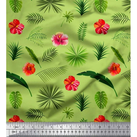 Soimoi Cotton Duck Fabric Floral & Leaves Tropical Printed Craft Fabric by The Yard 42 Inch Wide