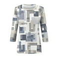 thumbnail image 5 of Womens 3/4 Length Sleeve Tops Boho Printed Pullover Round Neck Basic T Shirts Summer Casual Loose Fit Tunic Blouses, 5 of 5