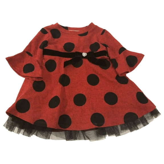 Infant Girls Red & Black Polka Dot Print Baby Dress 24 Months