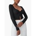 thumbnail image 5 of Arvbitana Women Knit Short Tops Solid Color V-Neck Buttons Long Sleeve T-Shirts Spring Fall Casual Slim Fit Shirts Cropped Pullover Streetwear, 5 of 7