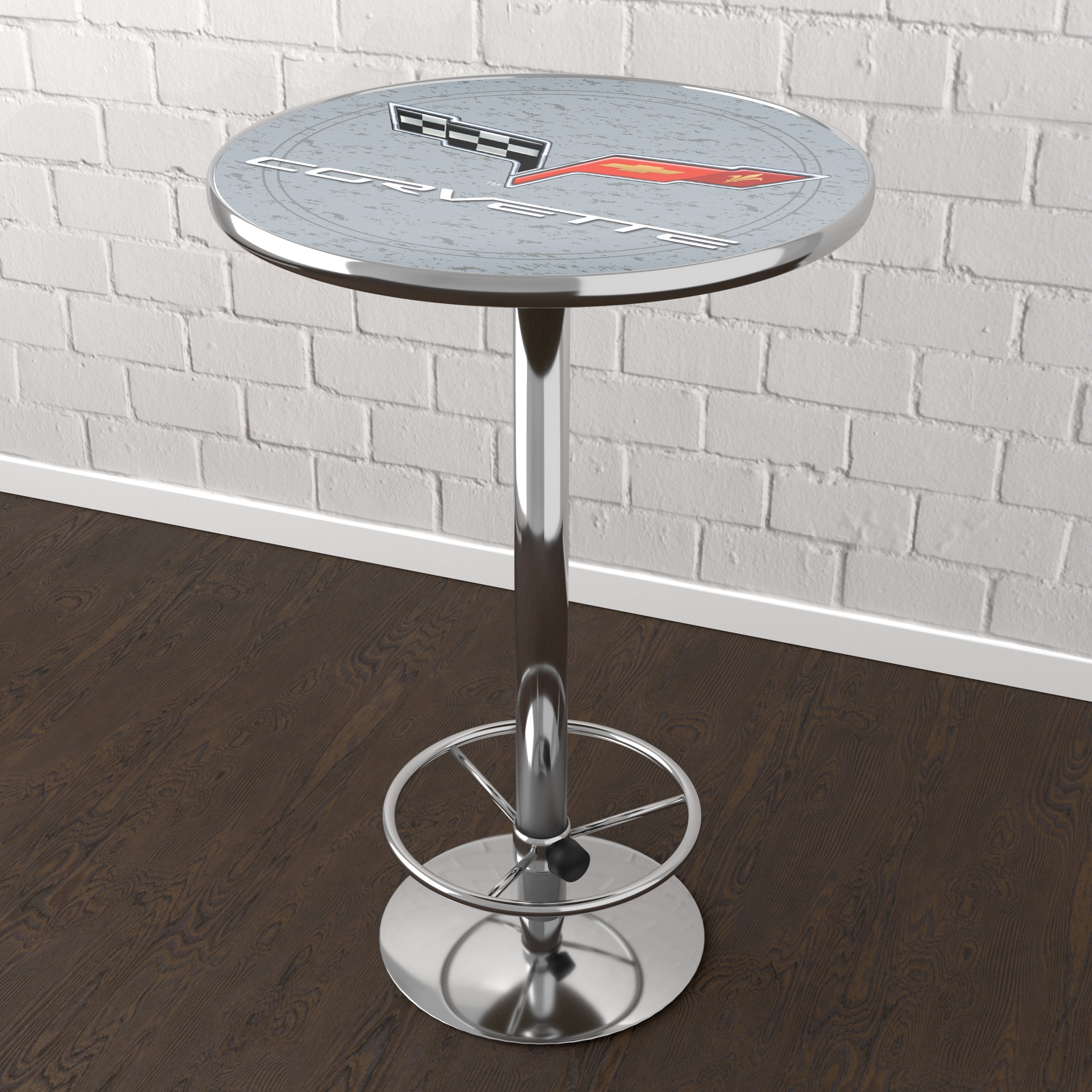Corvette C6 Silver Bar Table with Adjustable Footrest and Acrylic Top