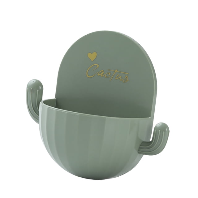 Bewildely Caja de almacenamiento Organizador de drenaje de plástico Soporte de contenedor de baño montado en la pared con ganchos Contenedor de baño Juegos de accesorios de baño verde claro Bewildely HA003243-02