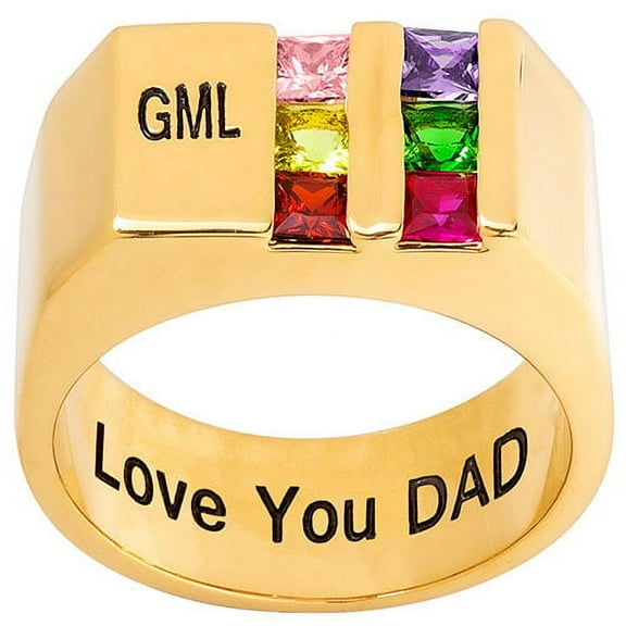 Personalized 14K Gold over Sterling Engraved Double Row Birthstones Signet Ring