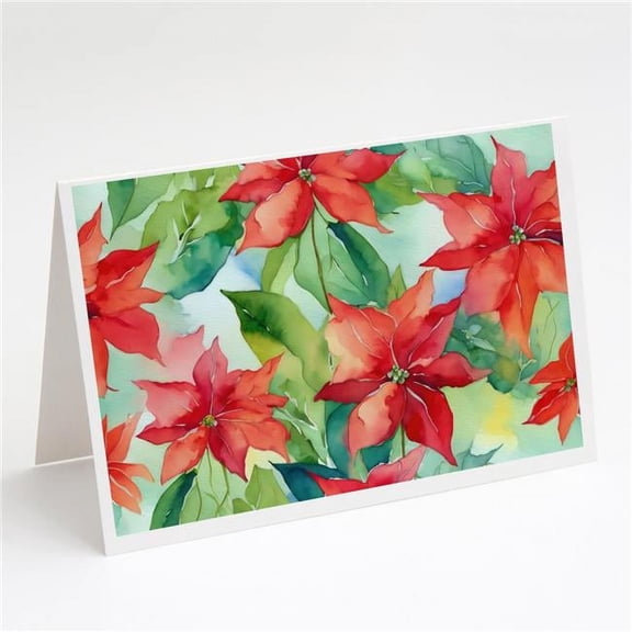 Poinsettias in Watercolor Greeting Cards and Envelopes Pack of 8 7 in x 5 in