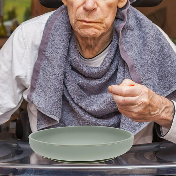 ELAYARD Silicone Spillproof Scoop Plate with Suction Base for Elderly Disabled Non Slip Dinnerware Green