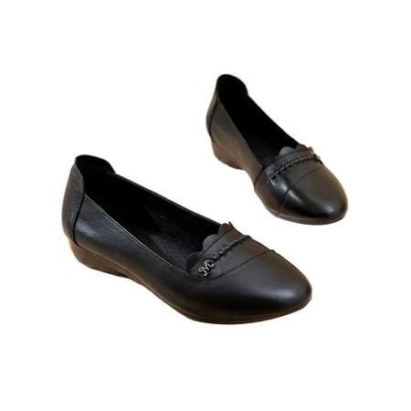 

Ritualay Womens Flats Comfort Flat Shoe Slip On Casual Shoes Lightweight Round Toe Loafers Ladies Women Leather Pumps Black-2 8.5