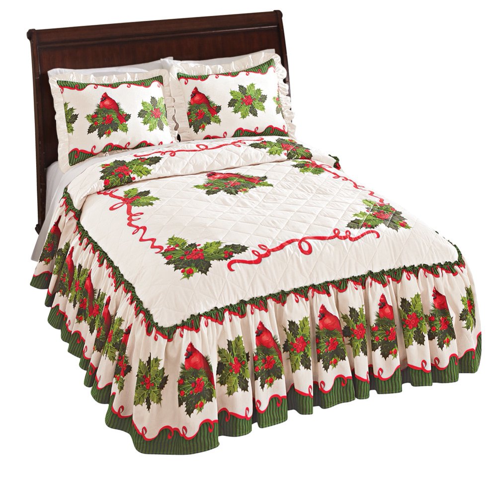 Holiday Cardinal Holly Berry Bedspread, Full, Red