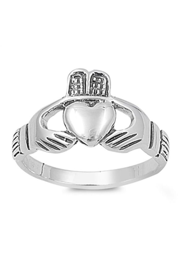 Oxidized Heart Claddagh Promise Purity Ring .925 Sterling Silver Band Jewelry Female Male Size 5