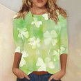 thumbnail image 2 of Diufon T-Shirts de la Saint-Patrick pour Femmes Décontractés Grande Taille Imprimé Trèfle Manches 3/4 Col Rond, 2 of 5