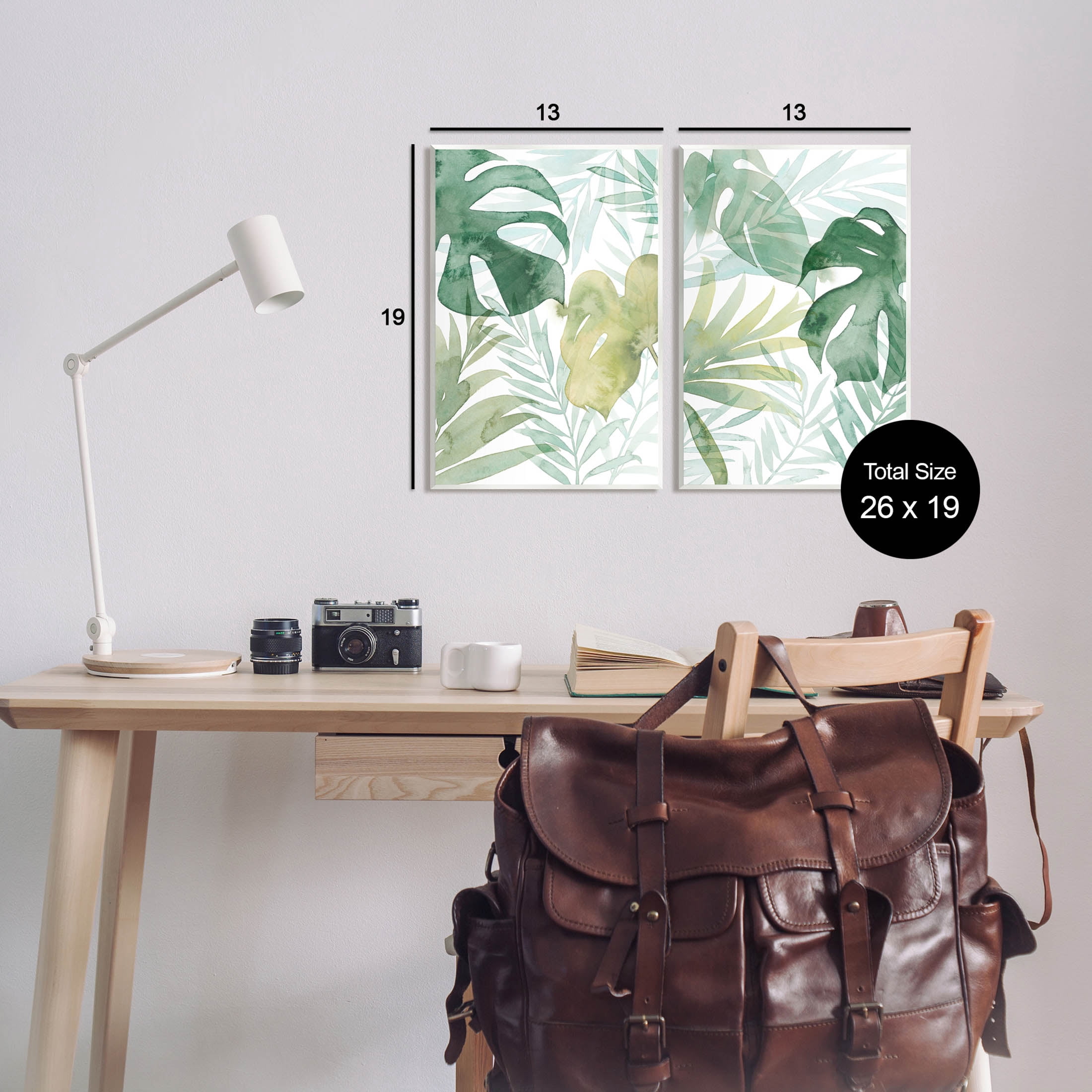 Layered Lush Green Plant Leaves Botanical & Floral Graphic Art Unframed Art Print Wall Art, Set of 2