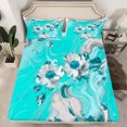 thumbnail image 2 of Homewish Girly Cyan Marbling Twin Sheet Sets, Chic Fashion Flower Floral Twin Fitted Sheet, Abstract Ombre Flat Sheet, Ultra Soft Bedroom Decor, 3 Pieces, 2 of 7
