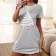 thumbnail image 4 of Camisón corto navideño para mujer, talla grande, con cuello redondo estampado y mangas cortas en el pecho., 4 of 5