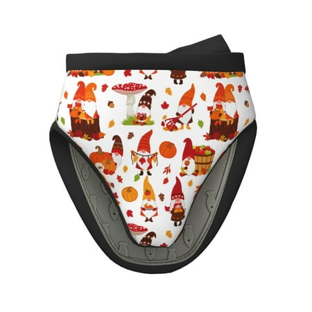

Tebeau Autumn Gnome Print Short Oven Mitts Heat Resistant Silicone Kitchen Mini Oven Mitts Non-Slip Grip Surfaces and Hanging Loop Gloves