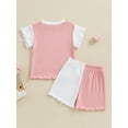 thumbnail image 4 of Bagilaanoe 2pcs Toddler Baby Girl Shorts Set Contrast Color Short Sleeve T Shirt Tops + Shorts 6M 12M 18M 24M 3T 4T Kids Casual Summer Clothes, 4 of 7