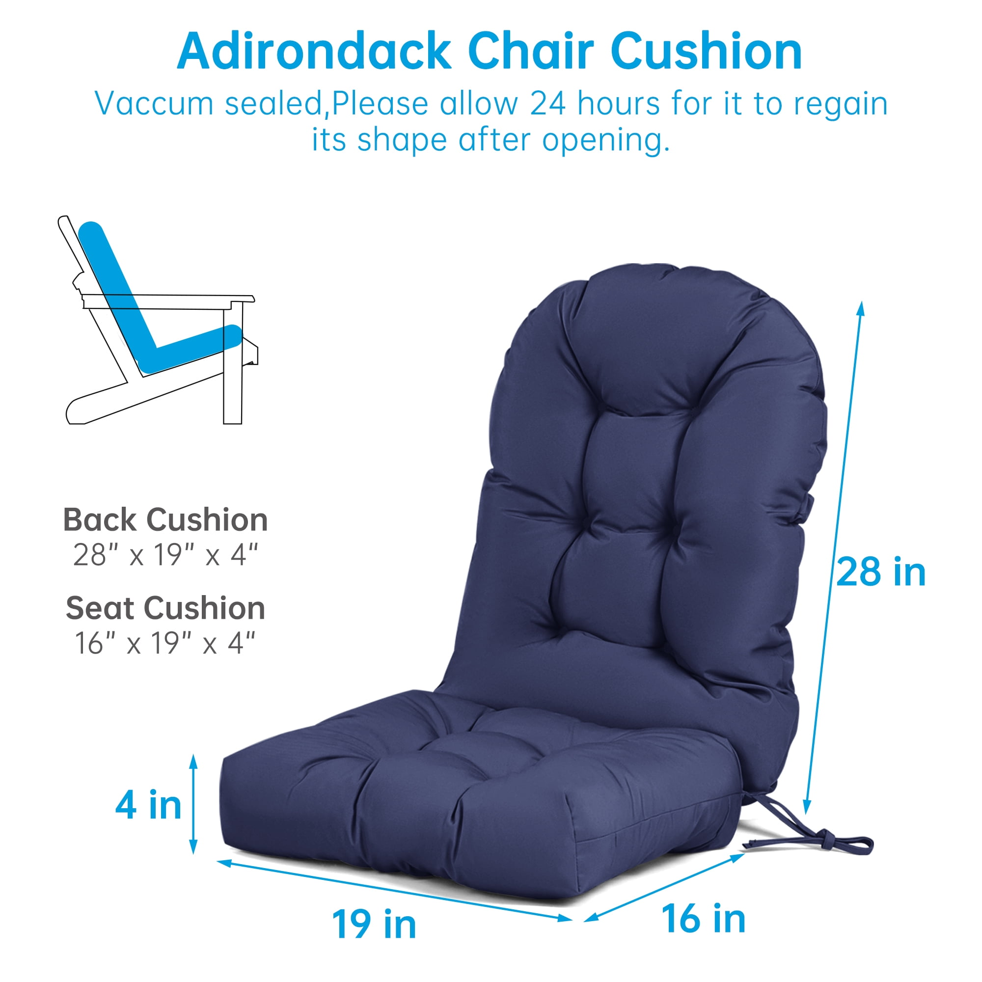 Millsilo Outdoor Rocking Chair Cushion 44" x 19" x 4", Summer Patio High Back Rocker Cushion, Water-Resistant, UV Fade-Resistant, Non-Slip Bottom, Dark Blue