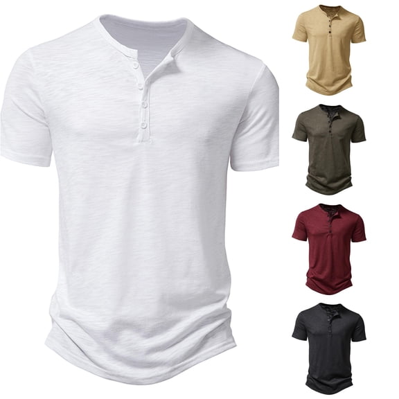 LIIPEE Summer Short Sleeve Tees For Men Solid Color Henley Neck Casual T Shirts Male Comfortable Breathable Versatile Tshirt,XXL