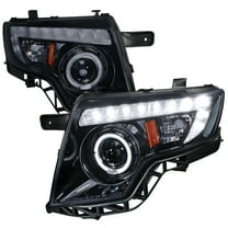 Halo Projector Headlights w/ LED Light Strip (Black Housing/Smoke Lens) Made for and Compatible with 2007-2010 Ford Edge