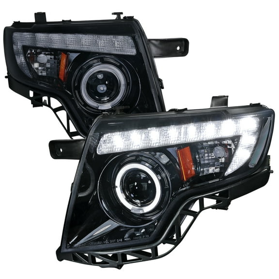 Halo Projector Headlights w/ LED Light Strip (Black Housing/Smoke Lens) Made for and Compatible with 2007-2010 Ford Edge