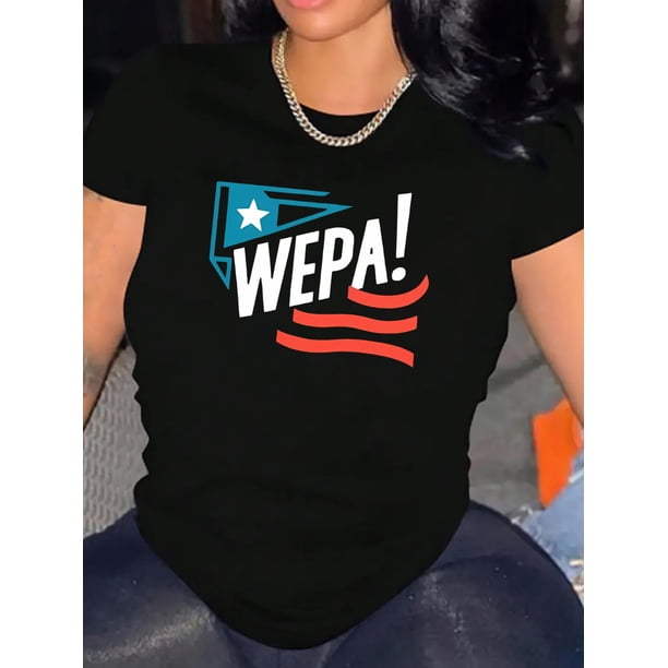 Polyester Spandex Blend Women's Casual Crew Neck Short Sleeve WEPA Print T-Shirt, Fashionable Sporty Tee, Comfortable All Season Top Tee For Adult, Men, Women, Teen, Teenager, Adolescent, Youth