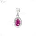 thumbnail image 2 of 2.50 Ct Oval Cut Real Red Ruby Gemstone and Genuine Diamond Beautiful Hanging Halo Pendant for her Solid 14K White Gold With 18 inches Chain, 2 of 5