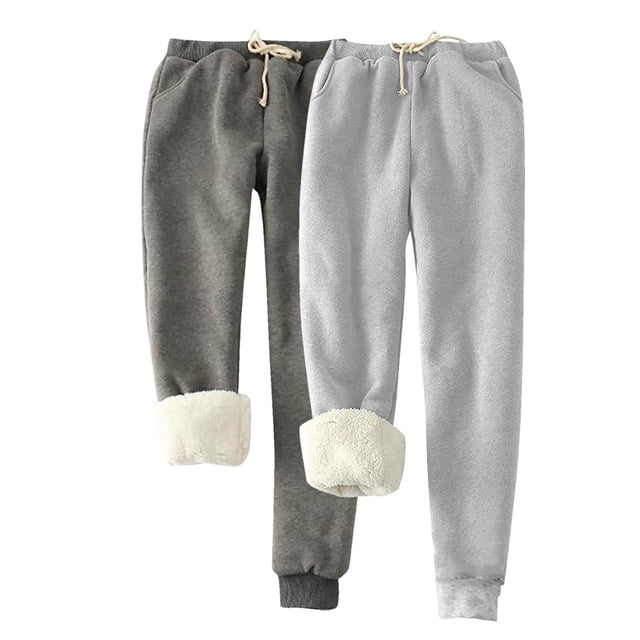 UAMVSH 2PC Plus Size Pants for Women Warm Fleece Lined Sweatpants Comfy Soft Cinch Bottom Drawstring Lounge Pants for Winter with Pockets