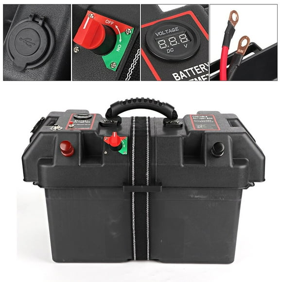 Plastic Trolling Motor Power Center Battery Box with Built in Meter Easy Access Terminals for Group 24 27 Size Batteries