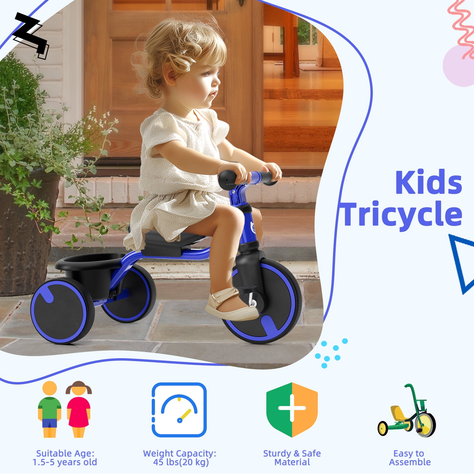 XJD Kids Tricycles Age 18 Month to 4 Years Toddler Tricycle Kids Trikes Tricycle Gift Toddler